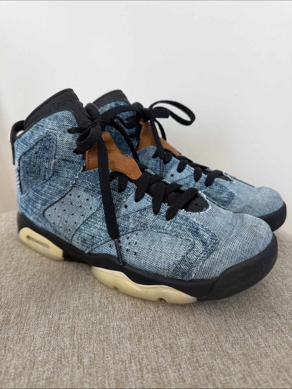 Jordan Kids Washed Denim High-Top Sneakers in Youth Size 7